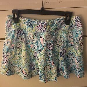 Lilly Pulitzer Blue and Green Floral Skater Skirt
